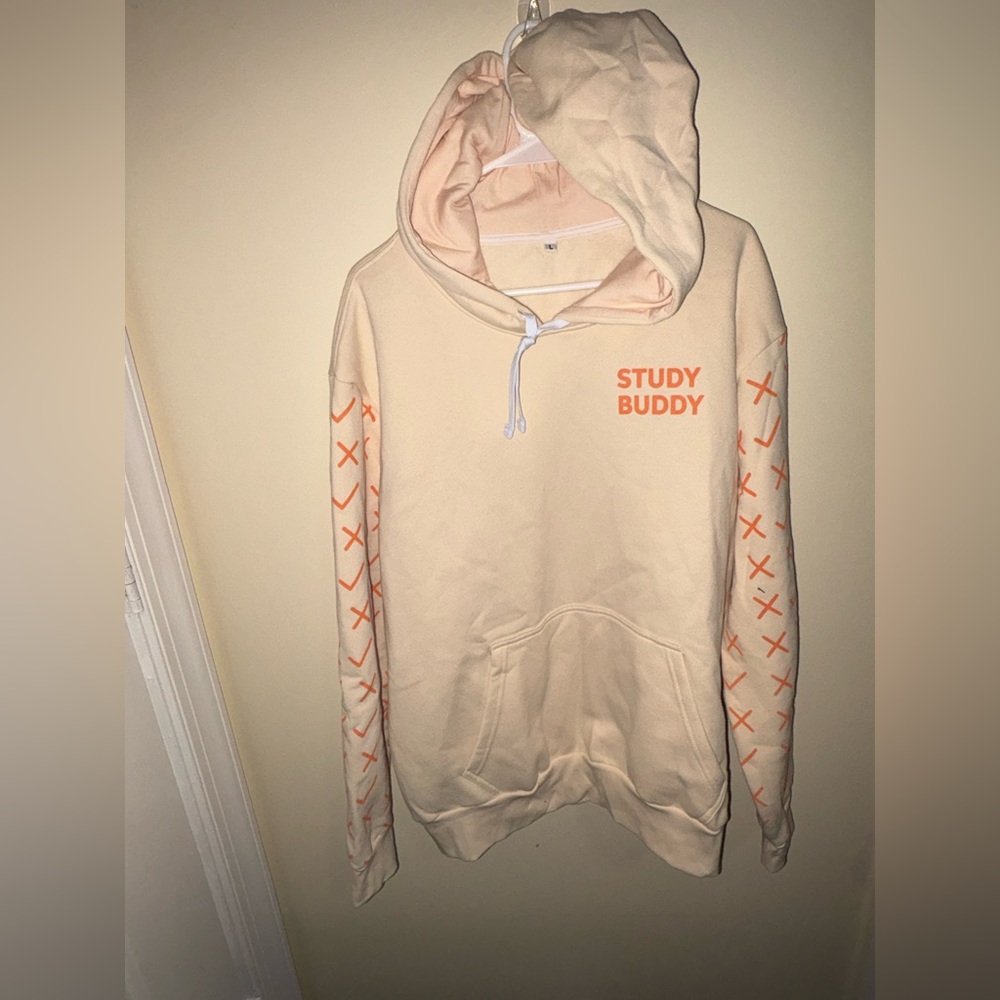 Cream Hoodie with Orange Details